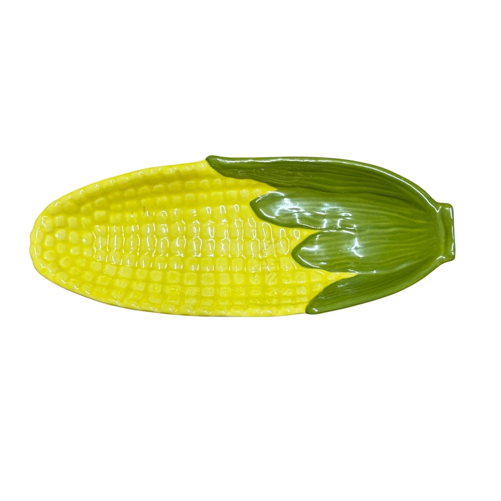 Fulmer's 1970's Corn on the Cob Serving Dish Platter Yellow Green Vintage